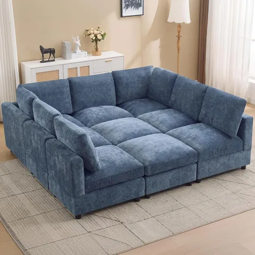 Vista 27 de 63" sofá seccional modular de Loveseat con otomana movible para sala de Beige