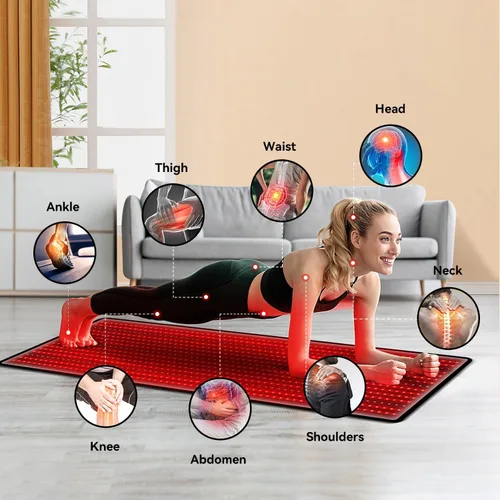 Vista 6 de Megelin Alfombrilla de terapia de luz roja para todo el cuerpo, 3840 piezas LED de 660 nm y 850 nm, dispositivo de terapia de luz infrarroja de 71 x