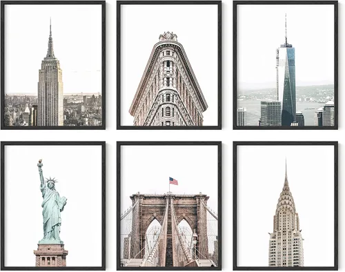 Vista 8 de HAUS AND HUES Arte de pared de rascacielos de la ciudad de Nueva York, juego de 6 carteles de horizonte de Nueva York, decoración moderna de pared