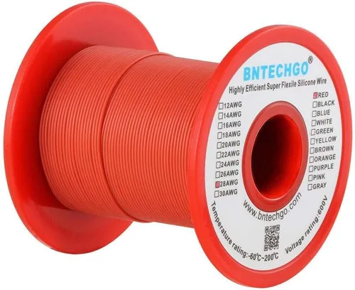 Vista 2 de BNTECHGO Carrete de alambre de silicona de calibre 28 rojo 250 pies Flexible 28 AWG alambre de cobre estañado trenzado