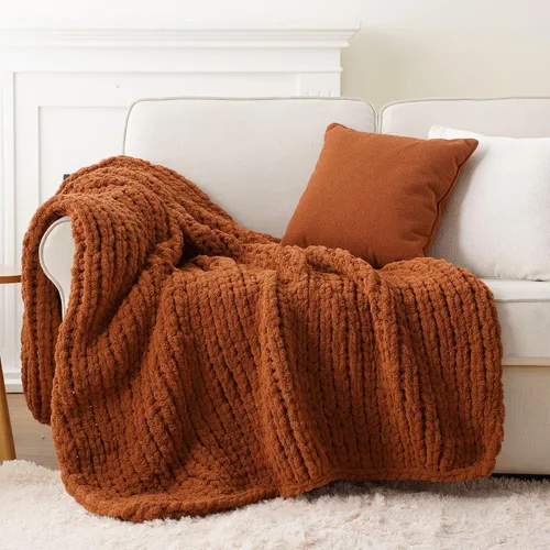 Vista 17 de Battilo - Manta de punto grueso de cachemira beige y crema, manta suave y gruesa de chenilla, manta de crochet de punto trenzado hecha a mano