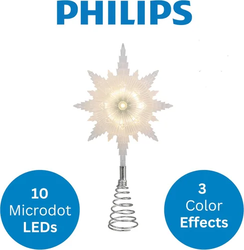 Vista 5 de Philips Treetopper estrella esmerilada de 12 pulgadas con bobina - 3 funciones de luz con caja de control - Uso interior - 10 LED de microdot