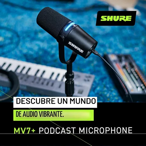 Vista 6 de Shure MV7+ - Micrófono dinámico para podcast con soporte, certificado OBS, audio mejorado, panel LED, salidas USB-C y XLR, modo de nivel automático