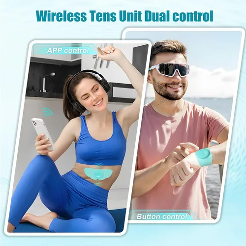 Vista 6 de Estimulador muscular inalámbrico para aliviar el dolor, 26 modos de 25 intensidades controlados por aplicación Bluetooth inalámbrico TENS y EMS Azul