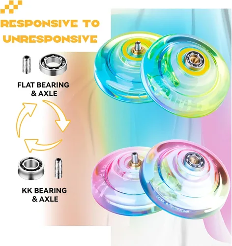 Vista 3 de MAGICYOYO Responsive Yoyo Professional K2 Crystal, Yo yo de doble propósito para niños y jugadores avanzados, yoyos degradados de plástico con 12