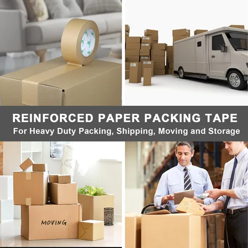 Vista 7 de BOMEI PACK Cinta de embalaje de papel reforzado de 2 pulgadas, cinta de envío de papel kraft autoadhesiva biodegradable, para embalaje resistente