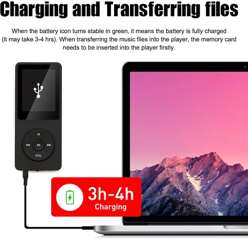 Vista 6 de Reproductor de MP3 de 64 GB con altavoz, auriculares, reproductor de música portátil para niños, soporte para grabación de voz, imagen, video, libro