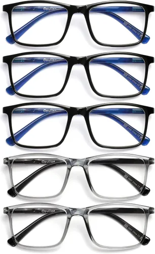 Vista 10 de OPULIZE INK - Gafas de lectura – Paquete económico de 2 – Marco rectangular grande – Bisagras de resorte – Resistente a los arañazos – Brazo negro
