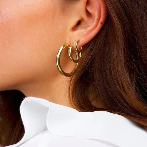 Vista 8 de Juego de aretes de aro gruesos chapados en oro real de 14 quilates para mujer, hipoalergénicos, gruesos, ligeros, para mujer, 20253040502.362in