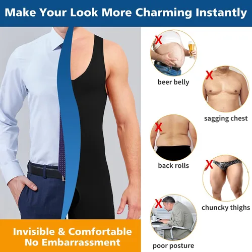 Vista 5 de IFKODEI Fajas moldeadoras para hombre, con control de abdomen, entrenamiento de cintura, faja moldeadora de cuerpo completo, camisas de compresión