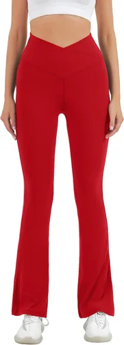 Vista 6 de HEGALY Pantalones de yoga acampanados para mujer, leggings cruzados, suaves, de cintura alta, pantalones casuales de entrenamiento con corte de bota
