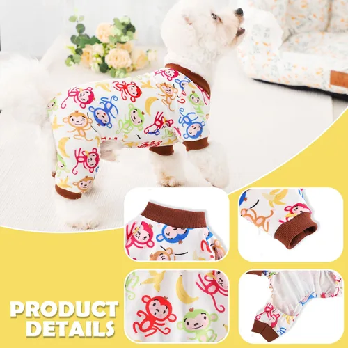 Vista 3 de Pijamas de otoño para perros pequeños, suéter elástico de vellón para cachorros, ropa cálida, ropa para mascotas (XS, mono marrón)