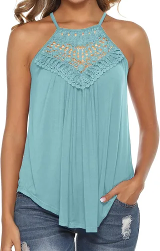 Vista 14 de Bluetime Halter Tops Women Sleeveless Crochet Flowy Cute Summer Tank Tops Negro