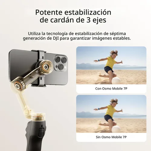 Vista 3 de DJI Osmo Mobile 7P Bundle, estabilizador de cardán para iPhone, Android, seguimiento nativo, iluminación, cardán de teléfono de 3 ejes, barra