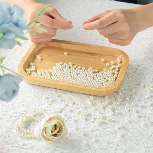 Vista 4 de Hapeper Paquete de 1000 cuentas de perlas de plástico de 0.236 pulgadas, perlas artificiales redondas con agujero para manualidades, joyería Beige