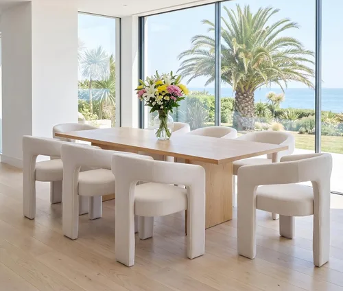 Vista 8 de RIVOVA Silla de comedor moderna de barril, silla lateral acolchada en lino con brazos cómoda para tocador, silla para comedor, sala de estar