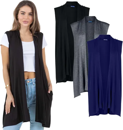 Vista 9 de Azules 3 Pack Sleeveless Long Cardigan for Women with Pockets – Flowy Dressy Layer Casual Wear, Lightweight Open Front