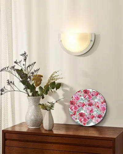 Vista 7 de Seasonal Front Door Welcome Sign, Valentine's Day Red Pink Rose Flower Green Leaves Round Wood Wreaths Wall Hanging Sign for Outdoor Porch Wall