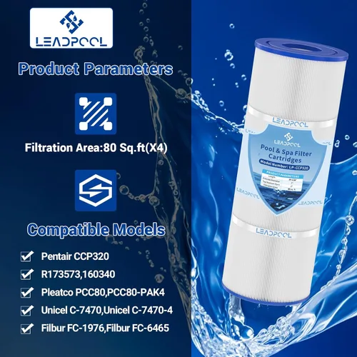 Vista 2 de Cartuchos de filtro de piscina CCP320 de repuesto para Pentair CCP320, PCC80, Unicel C-7470, Filbur FC-1976, R173573, 160340, 4x80 pies cuadrados, 4