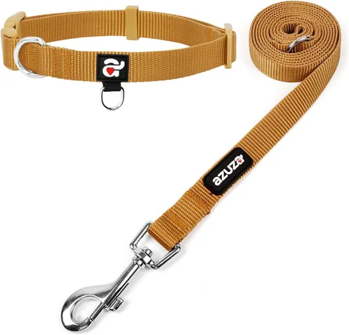 Vista 7 de azuza Juego de collar y correa de nailon para perro, correa de estilo básico fuerte y duradera con gancho para collar fácil de usar, disponible