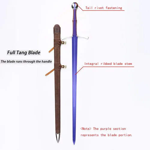 Vista 5 de Handmade Cast Sharp Blade Medieval Sword, Full Tang, with Leather Protective Cover,Real Metal Sword for Collection Gift