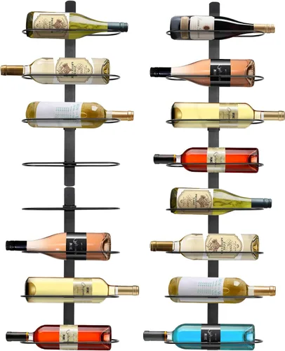 Vista 14 de AQAREA Estante de vino montado en la pared: soporte de metal para 10 botellas de vino - Estante de almacenamiento de vino negro