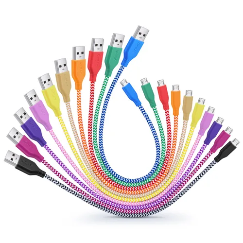 Vista 2 de OKRAY - Cable micro USB corto de 1 pie, paquete de 10 cables de carga rápida de nailon trenzado USB A a Micro 2.0, carga rápida y sincronización