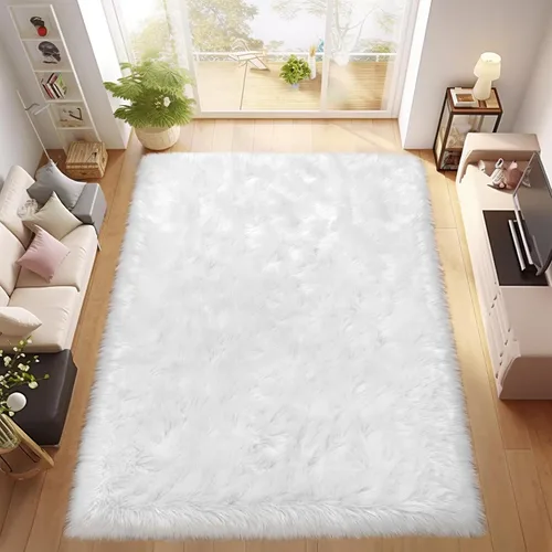 Vista 43 de Ciicool Alfombras de Piel de Oveja Sintética Suaves Alfombra de Piel Sintética Suave Beige Alfombra Esponjosa Funda para Silla y Sofá Alfombra