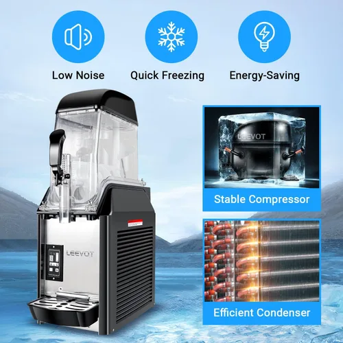 Vista 4 de LEEVOT Máquina comercial de granizado – Tanques de 12L Máquina de Margarita Máquina congelada para Restaurante Bar Fiesta – 550W Acero inoxidable