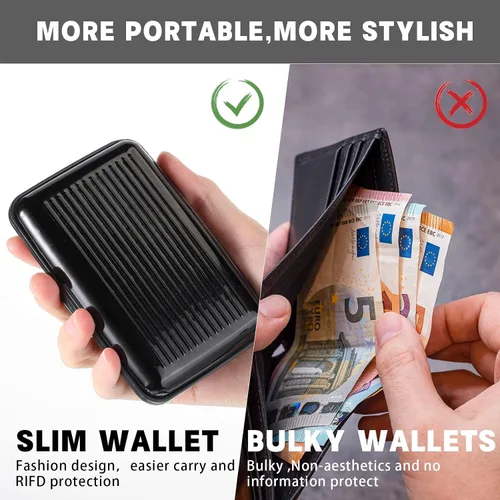 Vista 4 de 6 portatarjetas de crédito para tarjetas de crédito, cartera de aluminio con bloqueo RFID, protector de tarjetas de crédito, estuche pequeño