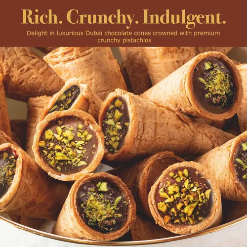 Vista 4 de Leonessa Conos de Chocolate Dubai con Pistacho Kunafa Hechos con Chocolates Belgas Premium Chocolate Kunafa Chocolates de Dubai - 4,7 oz