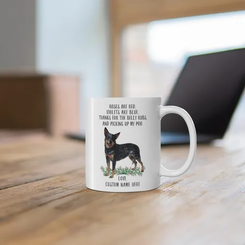 Vista 6 de Regalos divertidos para los amantes de las mascotas Queensland Blue Heeler Black Merle con nombre personalizado Roses Are Red Violets Are Blue Dog