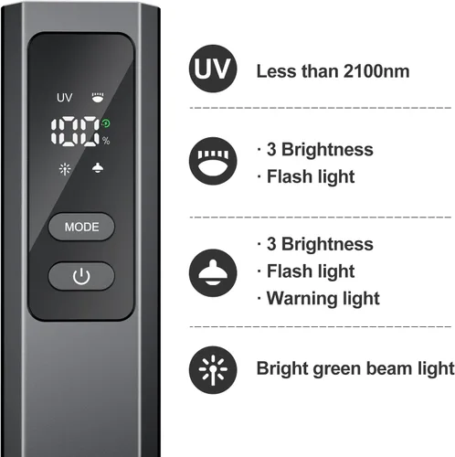 Vista 4 de Linterna plana EDC 5IN1 con haz verde, combo recargable de luz blanca de 800 lúmenes, LT010 luces de flash de bolsillo portátiles con imán