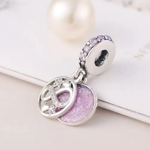 Vista 2 de Brillantes corazones infinitos y estrellas cuelgan encanto colgante de plata de ley 925, joyería cuentas regalos para mujeres pulsera y collar