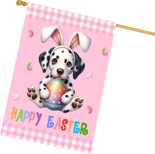 Vista 2 de Chow Chow Easter Day Dog House Flags for Home Decorations - Double Sided Yard Lawn Easter Festival Decorative Gift - Holiday Cats Flag Decor 28"w x