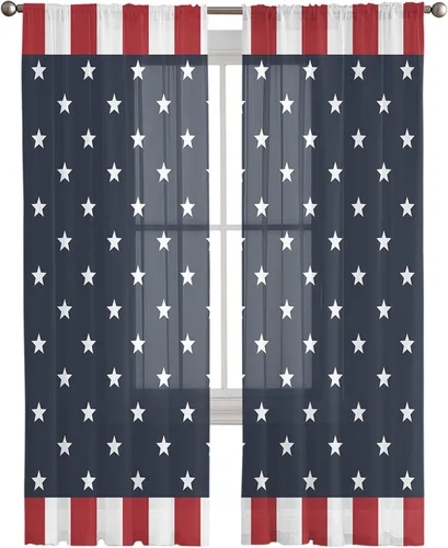 Vista 3 de Cortinas traslúcidas para el Día de la Independencia para el 4 de julio, juego de 2 paneles de 63 pulgadas de largo, con diseño de bandera