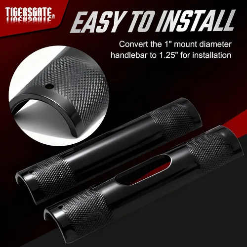 Vista 2 de Adaptador elevador de manillar negro, calza de manillar que cambia el diámetro de montaje de 1 a 1.25 pulgadas para modelos Harley