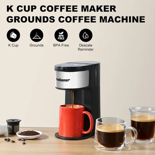 Vista 7 de Ranbomer Cafetera K Cup, cafetera de una sola porción o máquina de café molido 2 en 1, tamaños de preparación de 6 a 14 onzas, mini cafetera de una