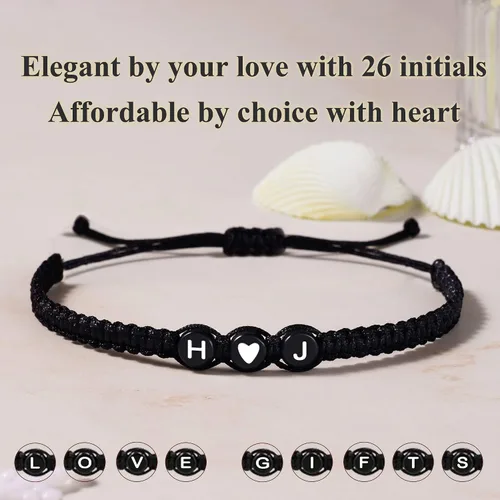 Vista 5 de Pulseras con iniciales para mujeres y hombres, regalos para novia, novio, pulseras de letras "I Love You", regalos para ella, él, mejor amigo