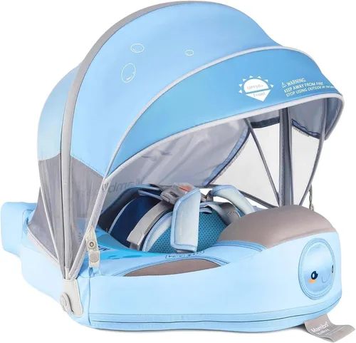 Vista 10 de Mambobaby Flotador de piscina para bebé con toldo extraíble – Flotador de natación infantil no inflable con diseño de cola antideslizante