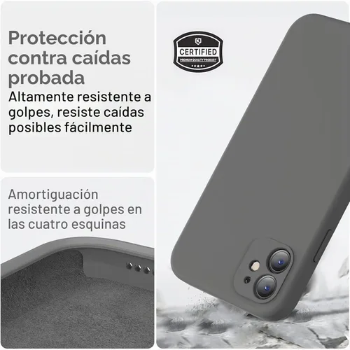 Vista 5 de Vooii Funda compatible con iPhone 11, silicona líquida mejorada con bordes planos, protección de cámara, forro de microfibra antiarañazos suave Gris