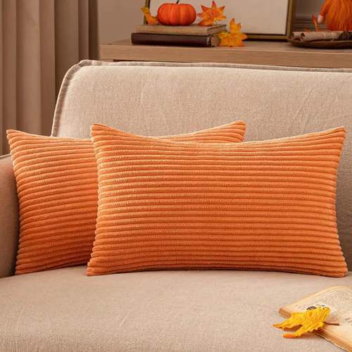 Vista 17 de EMEMA Fundas de Cojines Decorativos de Pana Suave a Rayas Cuadradas, Fundas de Almohadas de Primavera para Sofá, Dormitorio, Silla, Automóvil 16 x