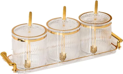 Vista 19 de Frascos Acrílicos para Condimentos y Especias, Caja de Condimentos y Especias con Tapas y Cucharas y Bandeja, Recipientes de Plástico Transparente