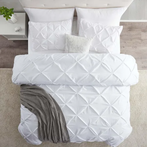 Vista 8 de Funda de edredón blanca tamaño individual, 2 piezas, 1 funda de edredón de 68 x 90 pulgadas con cierre de botón y 1 funda de almohada, juego de ropa
