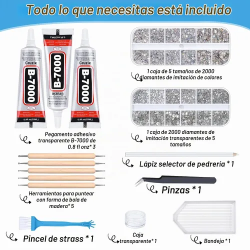 Vista 3 de B7000 - Kit de pegamento transparente con diamantes de imitación, 4013 gemas de diamantes de imitación, 3 unidades de 0.8 onzas líquidas B-7000