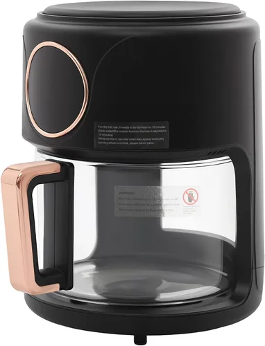 Vista 9 de Freidora de aire de vidrio 4.44Qt, cesta de vidrio de borosilicato no tóxico visible de 360° 1200W Airfryer with 8 Preset Cook Modes 400°F Rapid