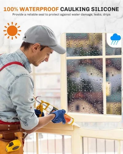 Vista 3 de WELLUCK Masilla de Silicona Color Almendra, Sellador de Silicona para Calafateo 100% Impermeable, Cartucho Flexible Adhesivo para Cocina, Baño