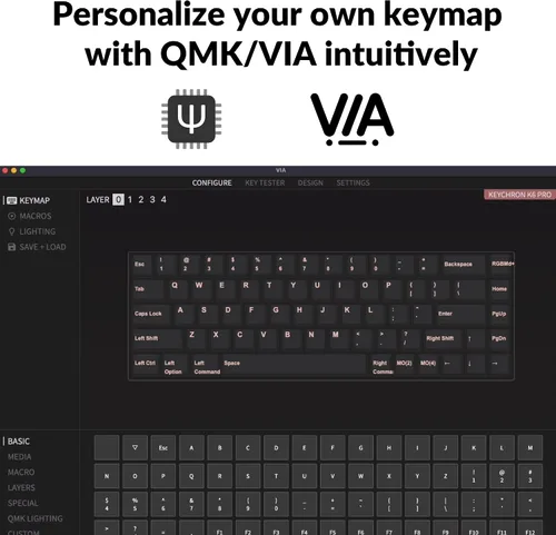 Vista 6 de Keychron K6 Pro Teclado mecánico inalámbrico personalizado versión barebone, macro programable QMKVIA, marco de aluminio de 65% intercambiable
