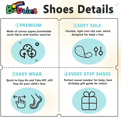 Vista 5 de Babelvit Zapatillas de lona con suela suave para bebé y niña, con cordones y cordones para bebé, botas unisex jasta el tobillo recién nacidos