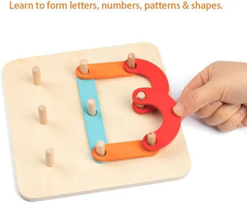 Vista 3 de Coogam Rompecabezas de madera con números y letras de construcción, bloques de apilamiento educativo, juego de juguetes con forma clasificadora